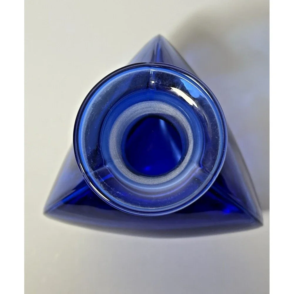 Vintage Cristalleria Toscana Cobalt Blue Glass Decanter Tri-Sided No Stopper